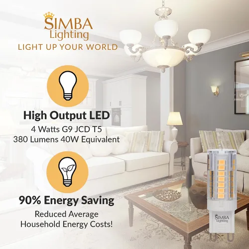Vista 3 de Simba Lighting Bombilla LED G9 (paquete de 5) 4 W T5 40 W halógena de repuesto para colgantes, luces de techo, lámpara de escritorio, aplique