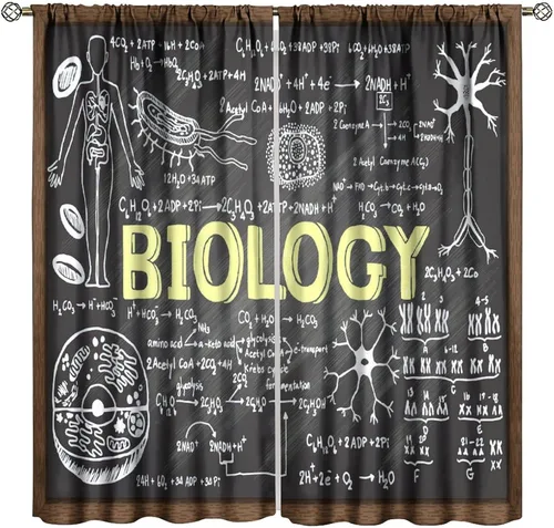 Vista 9 de Cortinas opacas para ventanas de ciencia para niños, lupa de libro de laboratorio de ciencia, lupa, frascos moleculares, cortinas impresas