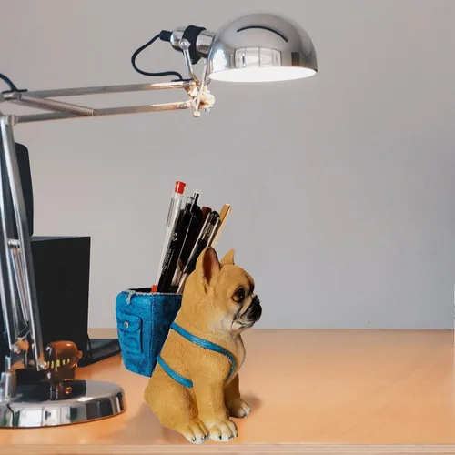 Vista 2 de Soporte para bolígrafo de perro para escritorio, regalos de bulldog francés para hombres, mujeres y niños, soporte único para lápices, divertido