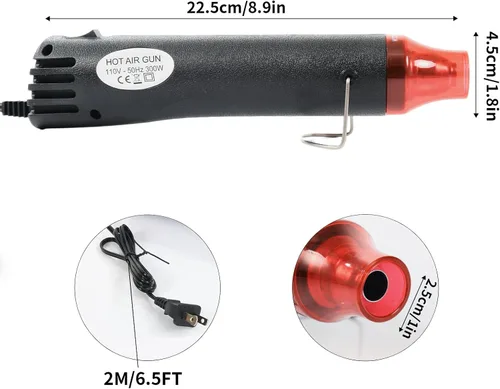 Vista 2 de Pistola de calor para manualidades, pistola de aire caliente de 110 V y 300 W, cable ultra largo de 3.28 pies, pistola de calor portátil con soporte