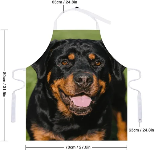 Vista 2 de MUSM Apron for Adults - 27.6 X 31.5 Inch, Heavy-Duty Polyester Aprons with Two Large Pockets, Waterproof Rottweiler Kitchen Apron for Cooking