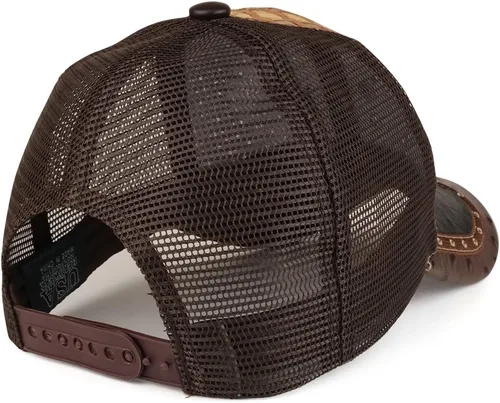 Vista 3 de Trendy Apparel tienda paja diseño metálico Rodeo Cowboy caballo Logo de metal camionero de malla gorra de béisbol