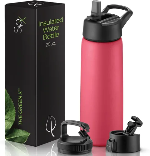 Vista 16 de SIPX™ Botella de Agua Aislada de 18 oz con 3 Tapas – Acero Inoxidable a Prueba de Fugas, Triple Aislamiento – Frío 24 Horas/Caliente 12 Horas