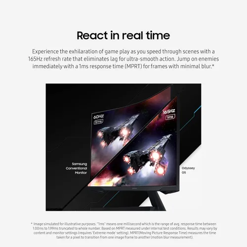 Vista 7 de Samsung 27-pulgadas Odyssey G55C Serie QHD 1000R Monitor de juegos curvado, 1ms(MPRT), HDR10, 165Hz, AMD Radeon FreeSync, Cuidado de los ojos