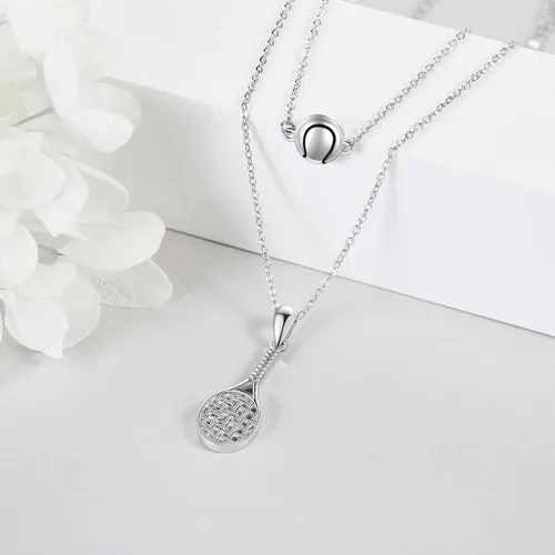 Vista 4 de MONGAS Collares de tenis en capas para mujer, collar con colgante de tenis de plata de ley, joyería para mujer