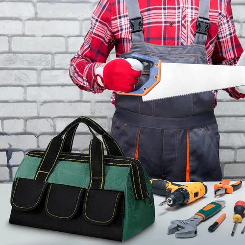 Vista 7 de 4 bolsas de herramientas para hombres y mujeres, bolsa de herramientas resistente con parte inferior dura impermeable, múltiples bolsillos