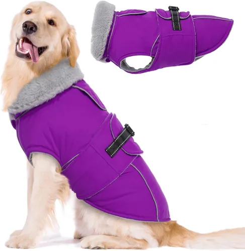 Vista 14 de Lelepet Abrigo cálido para perros – Chaleco reflectante impermeable de vellón con hebilla ajustable de gancho y bucle, chaqueta de invierno Rojo