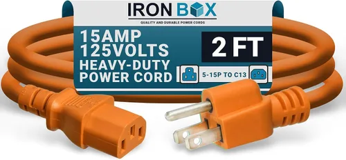 Vista 24 de IronBox Electric - Cable de Alimentación de Servicio Pesado 5-15P a C13 - Cable PC SJT 14/3 de 3 Clavijas 15A 125V - Cable para Computadora