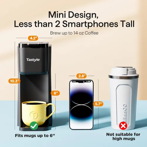 Vista 4 de Tastyle Mini Single Serve Hot and Iced Coffee Maker for K Cup and Ground Negro clásico