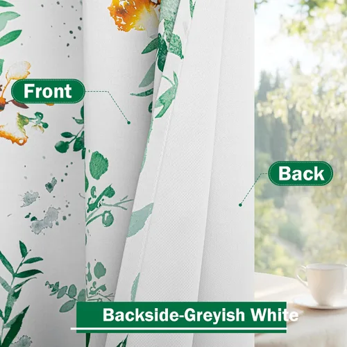 Vista 5 de MYSKY HOME Cortinas florales para puerta francesa de 40 pulgadas de largo, juego de 2 cortinas opacas de privacidad con bolsillo para barra A-verde