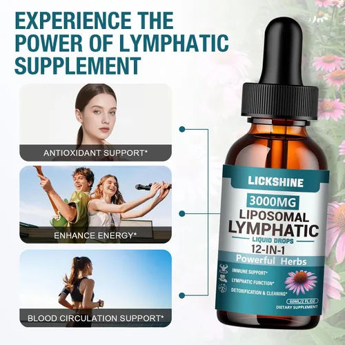Vista 5 de 1 paquete de gotas de drenaje linfático liposomal de 3000 mg, 12 en 1 suplementos de drenaje linfático orgánico con bayas de saúco, raíz de bardana