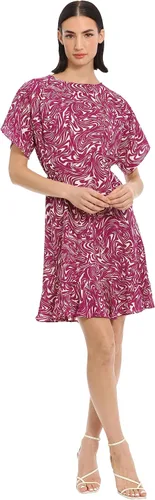 Vista 9 de Donna Morgan Vestido con cuello barco y mangas tipo kimono y dobladillo con volantes para mujer Anaranjado encendido