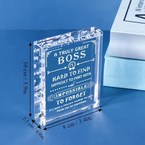Vista 3 de Movdyka Regalo de Cristal Grabado para Jefe que se Va para Mujeres y Hombres, Grandes Regalos de Apreciación para la Mejor Señora Jefe, Decoración