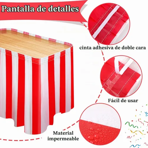 Vista 2 de Tegeme Paquete de 15 faldas de mesa de carnaval, faldas de mesa a rayas