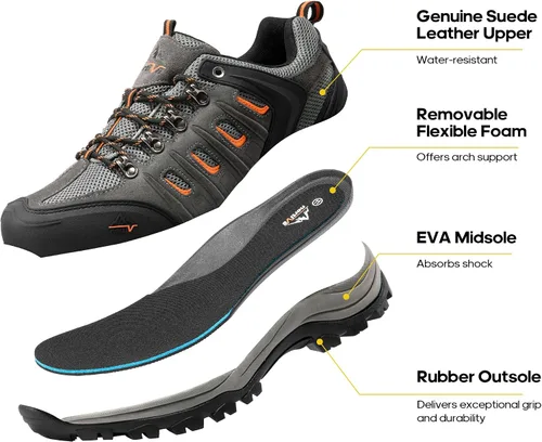 Vista 2 de NORTIV 8 Zapatos de senderismo impermeables para hombre, zapatos de senderismo de cuero para exteriores, senderismo, camping, caminata