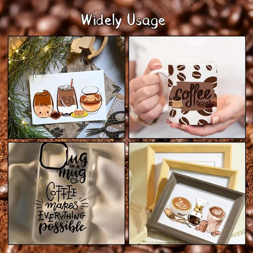 Vista 5 de KJMYYXGS Adhesivo de transferencia UV DTF, 5 hojas de café frotado en transferencias para tazas de vidrio de 16 onzas y calcomanías decorativas