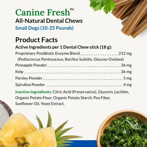 Vista 3 de ULTIMATE PET NUTRITION Canine Fresh Dental Chews, Dental Dog Treats, Oral Care and Hygiene Chews, Soothes Gums, Vet Developed (Small)