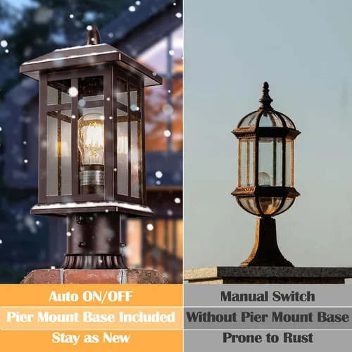 Vista 7 de Brilvibera Paquete de 2 luces de poste de bronce del atardecer al amanecer, accesorios de iluminación al aire libre para montaje en poste al aire
