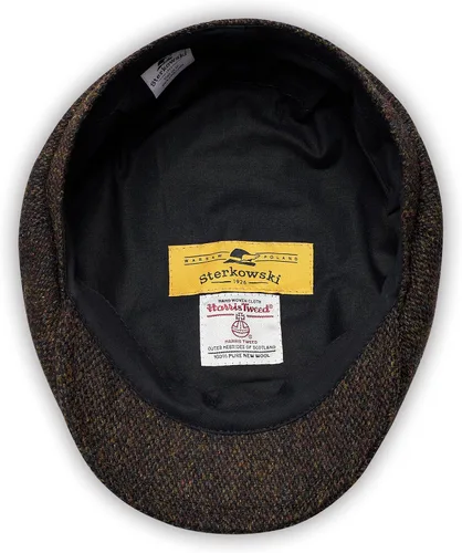 Vista 4 de Sterkowski Shelby Gorra 100% Harris Tweed Newsboy para hombre Sombrero de estilo pico de 8 paneles Negro/Amarillo