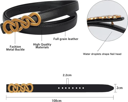 Vista 114 de Cinturón de cuero clásico con hebilla de metal para mujer con vestido de jeans