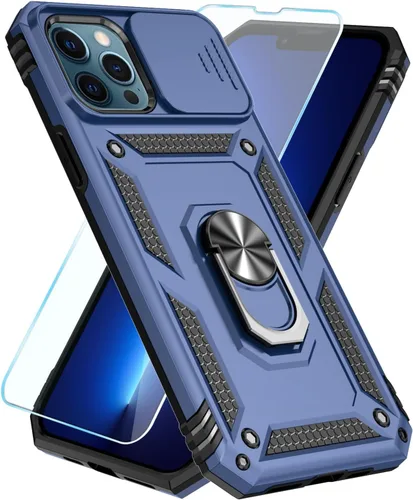 Vista 17 de SunStory Funda compatible con iPhone 12 Pro Max con protector de pantalla HD, cubierta de cámara deslizante y soporte de anillo giratorio