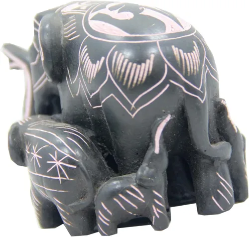 Vista 3 de Figura decorativa tallada a mano de la familia de elefantes Nepal (negro)