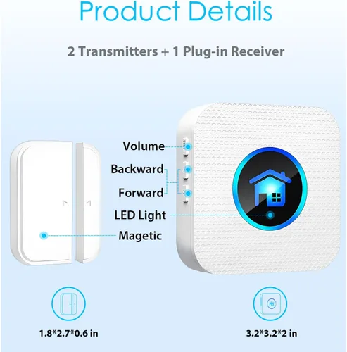 Vista 2 de Timbre de puerta inalámbrico, timbre inalámbrico para tienda con indicadores LED, impermeable, alarmas de puerta cuando se abre con rango de 986