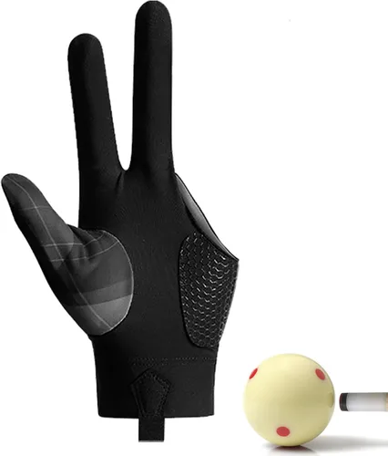 Vista 8 de Guantes de billar de 3 dedos, guantes de billar para mano izquierda y diestra, transpirables, antideslizantes, para billar Mano izquierda negra