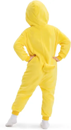 Vista 4 de Disfraz de pato amarillo para niñas y niños, overol de animal con capucha 3D para fiesta de Halloween