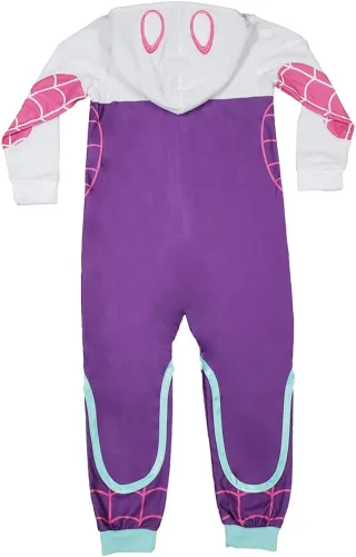 Vista 2 de Costume Agent Mono de pijama con capucha y cremallera de superhéroe rosa y morado araña