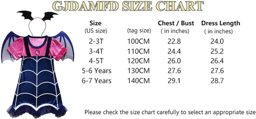 Vista 7 de GJDAMFD Disfraz de Vampirina, ropa de vestir con diadema para niñas pequeñas
