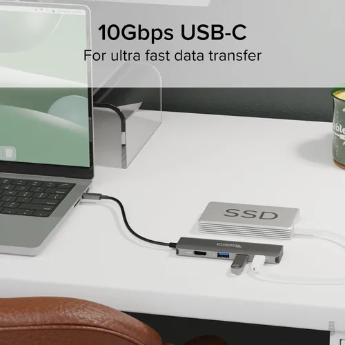 Vista 6 de Plugable Adaptador multipuerto USB C, 4 en 1, carga de paso de 100 W, USB C a HDMI 4K 60Hz, Hub de puerto múltiple USB para Windows, Mac, iPad Pro
