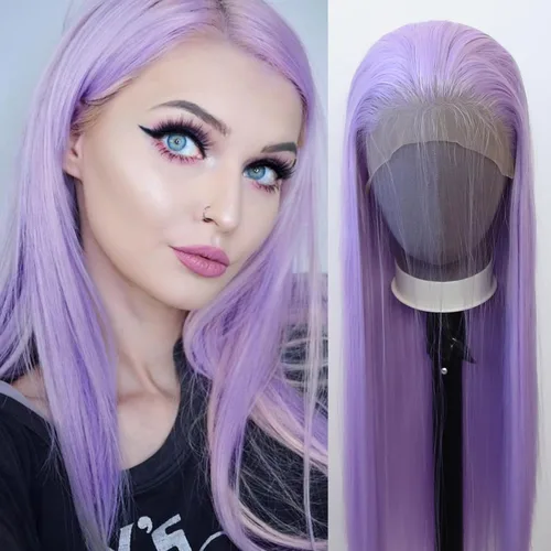 Vista 9 de 99J Peluca larga y lisa 99J color borgoña sintética con encaje frontal, predesfilada con línea de cabello natural para mujeres de moda, cabello