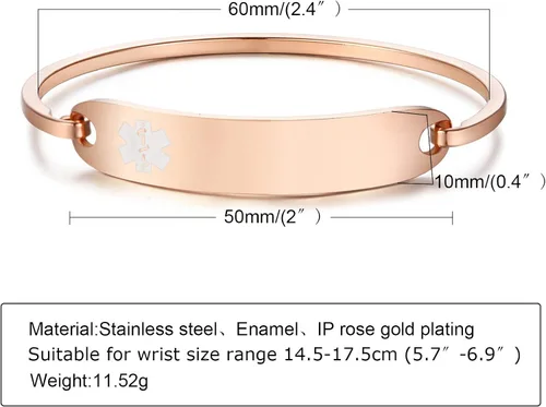 Vista 5 de VNOX Pulsera de acero inoxidable con grabado personalizado y alerta médica