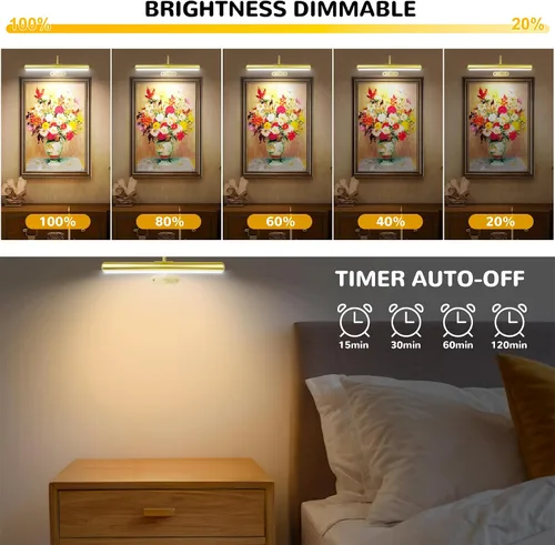 Vista 3 de Paquete de 2 luces de imagen para obras de arte de pared recargables de 5000 mAh luz de pintura con controlador, colores cálidos, naturales/fríos