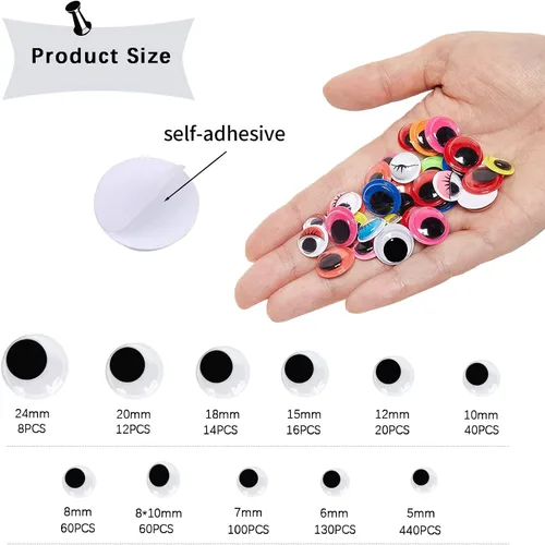 Vista 2 de 1000pcs Wiggle Eyes Autoadhesivos, Ojos Googly 0.197 in ~ 0.945 in