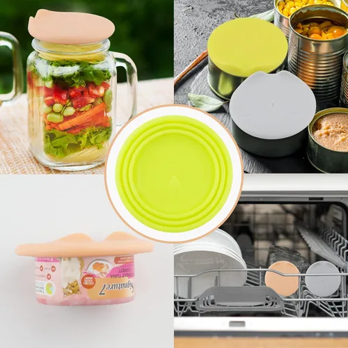 Vista 6 de KALAMANDA 6 tapas para latas de comida para mascotas con cuchara mezcladora para perros y gatos, tapas universales de silicona para alimentos