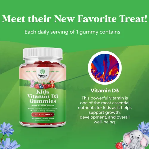 Vista 3 de Gomitas masticables de vitamina D para niños, deliciosa vitamina D de 1000 UI por porción, gomitas de apoyo inmunológico para niños pequeños
