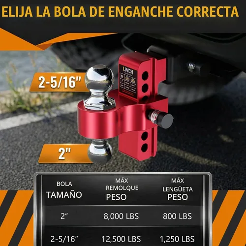 Vista 4 de Enganche de remolque ajustable rojo para receptor de 2 pulgadas, caída Receptor 2IN-Rojo