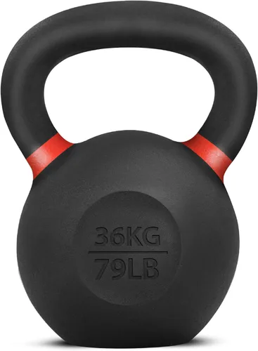 Vista 23 de Yes4All Powder Coated Kettlebell, Cast Iron Core Kettlebells with Non-Slip Handle & Flat Bottom for Conditioning, Heavy Duty for Strength Training