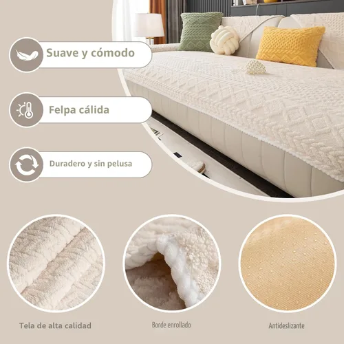 Vista 2 de Funda cálida de felpa jacquard geométrica para sofá, funda suave y divertida para sofá, funda antideslizante para sofá seccional, protector