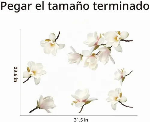 Vista 4 de Runtoo Calcomanías de pared 3D de flores blancas Magnolia Floral para niñas, dormitorio, sala de estar, decoración de pared