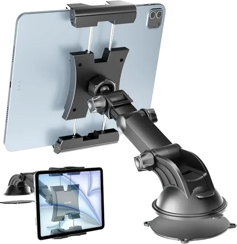 Vista 10 de OHLPRO Soporte para tablet para tablero de automóvil y parabrisas, soporte para iPad con ventosa, rotación de 360°, soporte retráctil ajustable