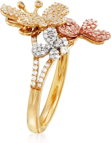 Vista 3 de Ross-Simons Anillo de mariposa de diamantes de 0.50 qt t en oro tricolor de 14 quilates