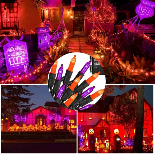 Vista 4 de NEROSUN - Mini guirnalda de luces LED de Halloween, 2 paquetes, total 100 LED, 32 pies, luces de hadas impermeables operadas con batería con 8