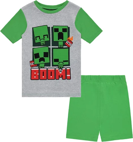 Vista 4 de Minecraft Mojang - Conjunto de pijama de manga corta para niños, 4 piezas, pijama de enredadera