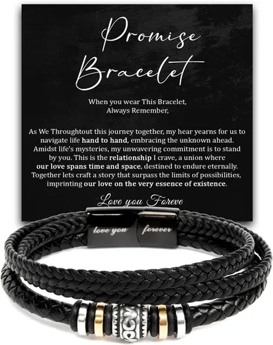 Vista 10 de Pulsera Promesa Para Él, Pulsera de Cuero Trenzado y Acero Inoxidable con Infinito, Letra "Te Amo Para Siempre", Regalos de Promesa Para Hombre