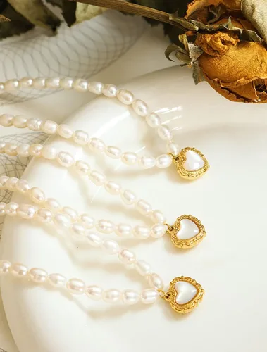 Vista 5 de Gargantilla de oro amarillo de 14 quilates, collar con colgante de perlas cultivadas en agua dulce, joyería de moda para mujer