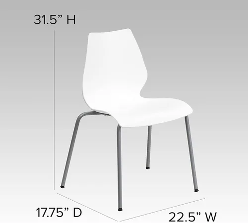 Vista 2 de BizChair Silla apilable blanca con soporte lumbar y marco plateado