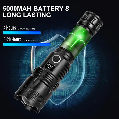 Vista 3 de Cinlinso Linternas LED recargables de alto lúmenes, luz de flash súper brillante, 3 modos IPX7 impermeables, linternas de alta potencia